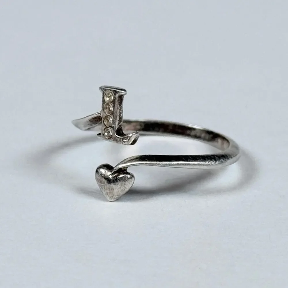 Vintage Sterling Silver Letter L And Hearts Ring 9 Size 1.65g
